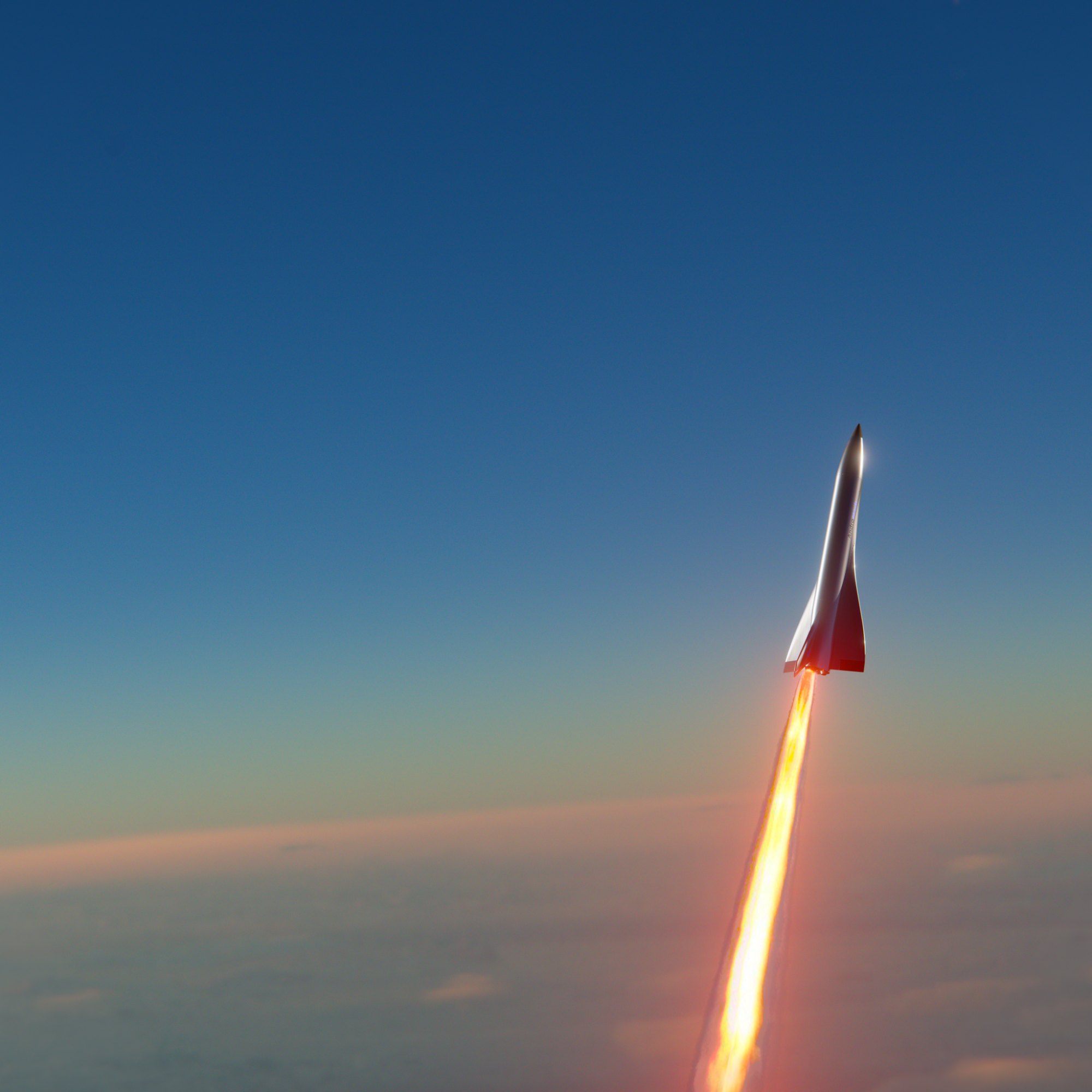 Envol climbing under rocket power through the high atmosphere